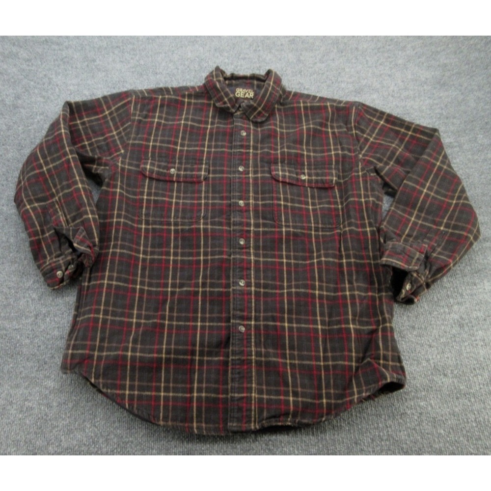 Gravel Gear Mens Flannel Shirt Regular Brown Plaid Lined Cotton XL